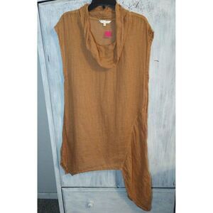 Kleen 100% linen cowlneck high low tan Medium dress Boho Beachy